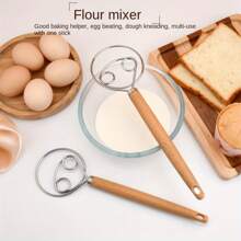 Stainless Steel Danish Dough Whisk With Wooden Handle, Versatile Hand Mixer For Bread, Pastries, And Cake Baking Kitchen Tool