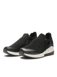 Truffle Collection Women's Wedge Sneakers With Zip In Black Textile - Size UK 3-8 / EU 36-41 / US 5-10 - Shipped Directly From The UK- Delivery In 3-5 Days! - Stylish & Comfortable High-Top Sneakers For Casual & Sporty Wear - Modern Ladies Summer Footwear For All-Day Comfort - Black - View 1