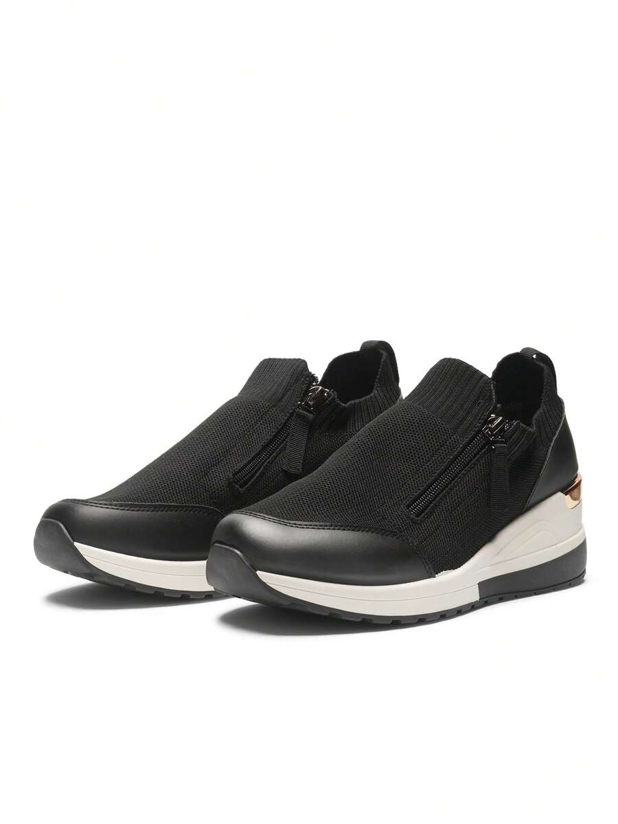 Truffle Collection Women's Wedge Sneakers With Zip In Black Textile - Size UK 3-8 / EU 36-41 / US 5-10 - Shipped Directly From The UK- Delivery In 3-5 Days! - Stylish & Comfortable High-Top Sneakers For Casual & Sporty Wear - Modern Ladies Summer Footwear For All-Day Comfort - Black - View 1