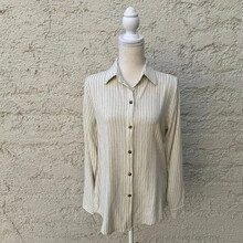 Camisera de lino rallada semi formal - Blanco - Ver 1
