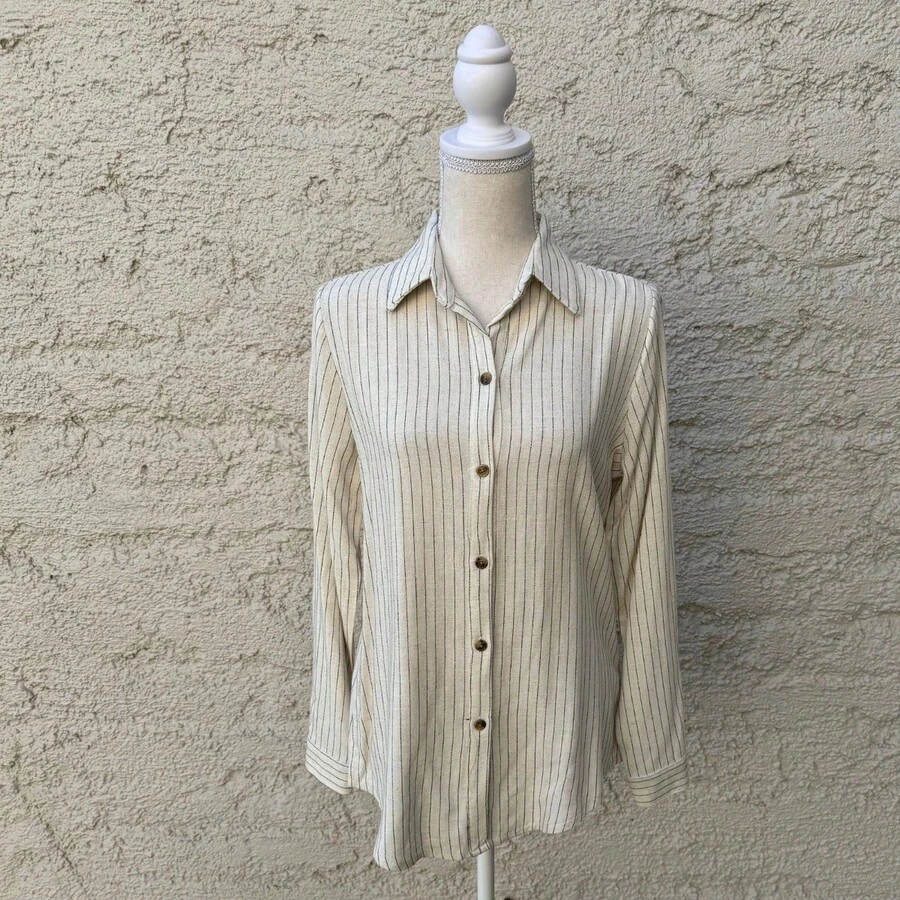 Camisera de lino rallada semi formal - Blanco - Ver 1