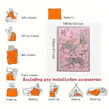 1 pieza Manta con borlas estampado de leopardo de las nieves estilo bohemio, manta versátil para cuatro estaciones, para camping, sofá, oficina, dormitorio y decoración de la sala de estar