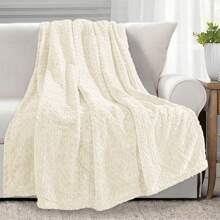 Farfallarossa Pătură din lână, pătură de flanel de 280 GSM certificat Oeko-TEX®, moale, ușoară și caldă, pentru pat, canapea, călătorii, camping - Bej - Vizualizare 2