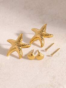 Ensemble exquis de 3 paires de boucles d'oreilles à tige coquille et étoile de mer. Boucles d'oreilles empilables, accessoires de femme, cadeau de fête