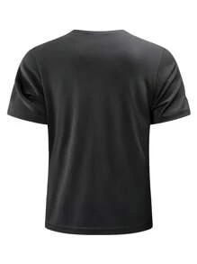 Conjunto Esportivo Masculino de Seda Gelada de Secagem Rápida, Camiseta de Manga Curta - Preto - Visão 3
