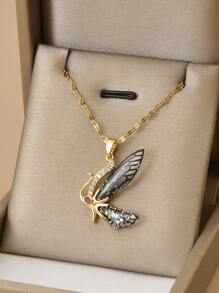1 件水钻蝴蝶翅膀不锈钢奢华女士项链 - 金黃色 - 查看 13