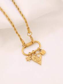 1 pieza Collar de mujer con colgante de luna y corazón, con hebilla de cierre de acero inoxidable, collar de cadena con dijes de flores, regalo del Día de San Valentín