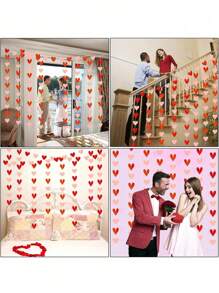 1pc Red & Pink Heart Garland- Valentines Day Decoration, Paper Romantic Hanging Hearts Banner For Valentine's Day Decor - Perfect For Party, Wedding, Engagement, And Home Decor