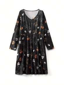 Women's Flowy Dress Elegant Long Sleeve V Neck Elastic Waist Pocket Dress Midi Dress - Black - View 4