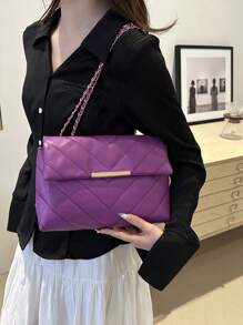 Nova bolsa de ombro feminina bordada com linhas de prensagem em grade rômbica, corrente, grande capacidade, bolsa transversal simples e elegante para deslocamento diário