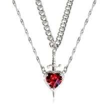 Set de 2 collares con colgante de corazón y espada de circonita, chapado en plata y oro, para mujer y hombre, pareja