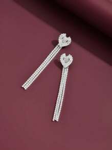 1 对优雅别致的新款水钻心形设计吊坠耳环，适合女士日常休闲、节日派对、生日、夜总会、时装秀穿着 - 銀色 - 查看 2