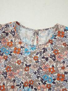 Acelitt Summer Apricot Bohemian Printed Short Sleeve Bubble Sleeve Mini Dress - Multicolor - View 6