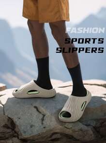 Sandalias deportivas de moda para hombres, zapatos de playa de verano con tira de EVA ondulada en contraste, pantuflas de pareja dinámicas