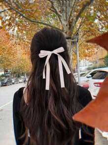 1 件/2 件女士纯色面料甜美蝴蝶结发夹发夹头饰，休闲时尚发饰适合返校、情人节、日常佩戴爪夹发夹 - 米色雙層飄帶髮夾 - 查看 2