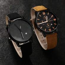 2 piezas Relojes para hombres Reloj de cuarzo para hombres Reloj de pulsera casual Reloj de hombre Juegos de relojes de moda con calendario Regalo de festival Día de San Valentín