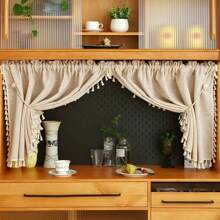 1pc/2pcs American Vintage Wheat Ear Tasseled Cafe Curtain, Suitable For - Wood Color - View 6