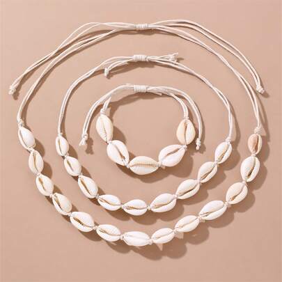3 Pcs/Set Girls Shell Necklace Bracelet Anklet Jewelry Set