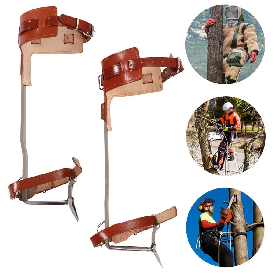 Rainaut Climbing Tree Spikes Stainless-Steel - Tree Gaffs Pads Spur Gear Climbing Steps Spurs Tool Suitable For High Altitude Logging Fruit Picking Hunting Equipment - 棕色+銀色 - 查看 1