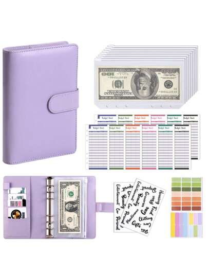 1 conjunto A6 Binder Gestão financeira e livro de poupança 1pc Fivela magnética Shell + 8pcs Zipper Bag + 12pcs A6 Cash Budget Card Bag + 2pcs English Stickers + Label Stickers Macaron Cover Faux Leather Notebook Cash Storage Accounting Book Family Financial Management Zipper Bag Savings Book