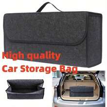 1pc Car Storage Box, Portable, Foldable Car Trunk Organizer, Felt Cloth Storage Box, Car Interior Stowing Tidying Container Bag, Car Organizer - Dark Grey - View 6