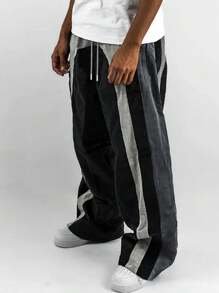 Pantalones anchos de estilo callejero estadounidense de moda vintage con parches para hombres, pantalones casuales de ajuste holgado con cordón para baile de jazz al aire libre, pantalones cargo para hombres - Multicolor - Ver 6