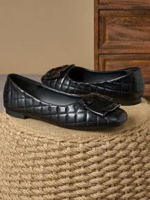 WHDXY Women's Square Toe French Style Bowknot Flats, Soft Comfortable Casual Fashion Slip-On Loafers Spring New Versatile Flat Shoes - Graphite Black - View 6