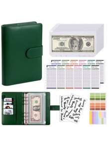 1 件 A6 PU 皮革活页预算簿，带 8 个拉链口袋、12 张彩色预算表、2 张英文贴纸、活页现金预算笔记本，用于省钱和财务规划（不包括硬币） - 彩色 - 查看 9