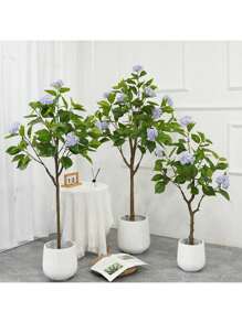 Arbre à fleurs d'hortensia artificiel, 4 pieds/5 pieds de haut, faux arbre d'hortensia décoratif en pot, arbre artificiel moderne et réaliste pour salon, maison, bureau