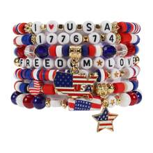 1 pieza Brazalete con cuentas con diseño de bandera estadounidense, brazalete patriótico para fiestas y días festivos