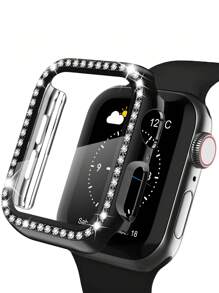 1 pieza Funda protectora de vidrio templado ultra delgada decorada con rhinestones en color negro, compatible con de 38/40/41/42/44/45/46/49mm, compatible con Series Ultra/SE/10/9/8/7/6/5/4/3/2/1, accesorio para smartwatch