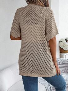 Áo len cardigan tay ngắn khoét rỗng, phong cách thường ngày cho mùa xuân/hè - Màu Khaki - Xem 3