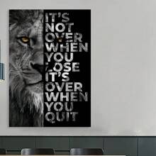 Inspirational Quote, Black And White Illustration Canvas Art, "It's Not Over When You Lose, It's Over When You Quit" - Motivational Animal Art, Strong Visual Impact, Perfect For Home, Office Wall Décor Valentine's Day Gift,Framed Poster