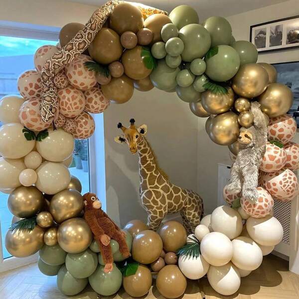 107 peças/63 peças/38 peças Conjunto de Arco de Guirlanda de Balões da Selva, Balões de Abacate, Branco Areia, Dourado, Marrom com Estampa Animal da Selva, Decoração de Festa de Aniversário, Chá de Panela, Floresta Selvagem, Festa Animal, Aniversário, Decoração de Chá de Bebê, Conjunto de Arco de Casamento