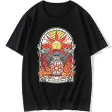 Dark Souls 3 Church Of The Sun Graphic Tshirts Praise The Sun Youth Tees Harajuku Retro T Shirt Men Clothing Unisex Short-Sleev - 黑色 - 查看 1