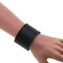 Gothic PU Leather Wristband Bracelet Punk Black Unisex Bracelet For Women Men Wide Cuff Wrap Bangle Jewelry - Black - View 3