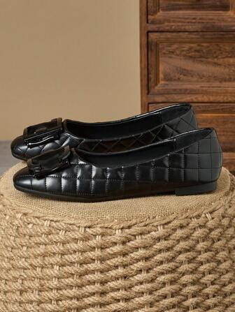 WHDXY Kvinnors fyrkantiga tår i fransk stil bowknot Flats, Mjuk Bekväm Casual Fashion Slip-On Loafers Vårnya mångsidiga platta skor