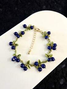 Juego de joyas artesanales con piedras naturales con diseño floral - Incluyendo pendientes, pulsera y collar para mujeres - Pendientes pulsera collar con piedras de color arándano - Ver 27