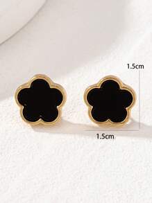 2 paires d'élégants boucles d'oreilles à tige métal noir et blanc avec trèfle et fleur. Accessoires quotidiens et décontractés pour femmes, cadeau de la Saint-Valentin, accessoire de mode de bijouterie, pour la saison des mariages. (AVIS : Retirez le film de protection avant de le porter)