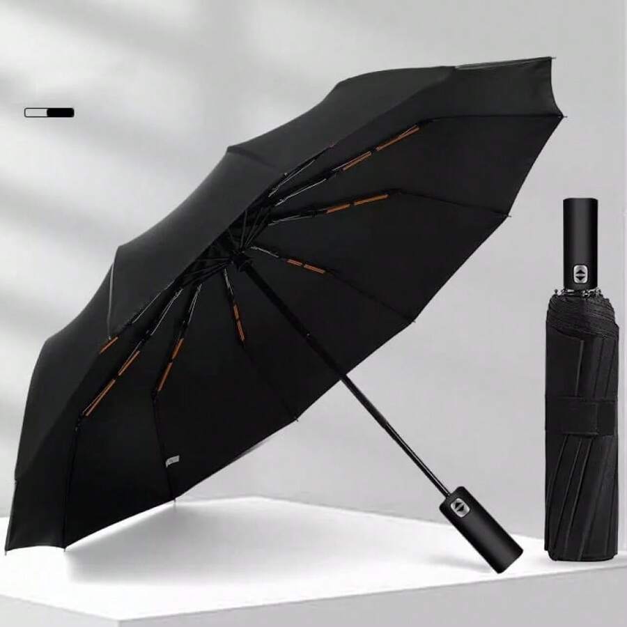 24Ribs~Strong Automatic Umbrella Windproof Stormproof Compact Folding Umbrella - Black - View 1