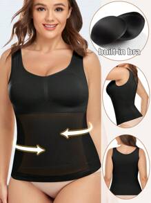 Women Shapewear Tank Tops With Built In Bra Tummy Control Compression Camisoles Padded Undershirts Body Shaper - Black - View 2