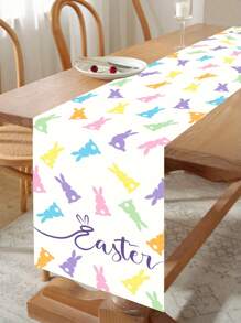 1pc Paashaas Ontwerp Tafelloper Tafelkleed, Vrolijke Paasdecoratie, Kleurrijke Konijnenpatroon Polyester Tafelloper, Woondecoratie, Tafelmiddenstukdecoratie, Festival Paasdag Feestbenodigdheden, Keuken Eetkamerdecoratie