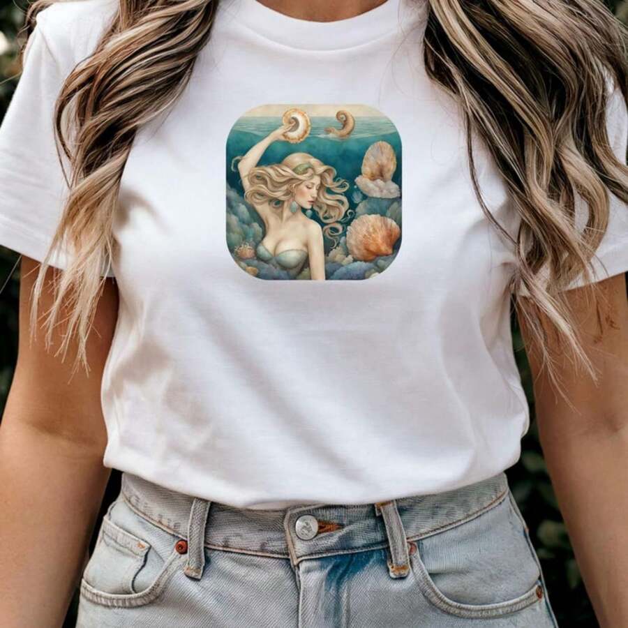 Whimsical Mermaid Uni Softstyle T-Shirt, Nautical Graphic Tee, Beachwear, Gift For Ocean Lovers, Summer Casual Wear, Beach Day Essentials - White - View 1
