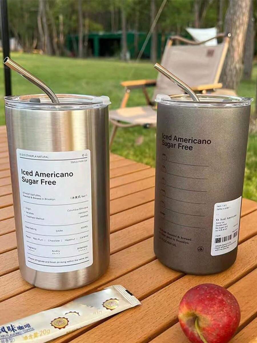 1pc 20oz Double Wall Stainless Steel Tumbler With Lid And Straw, Unisex Holiday/Birthday Gift, Suitable For Bicycle, Backpack, Office, Car, School, Party, Camping