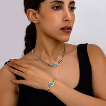 欧盟和美国热销珠宝套装，水钻和绿松石项链手链套装，女性夸张设计粗链项链套装