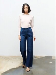 Vaqueros rectos de mujer de mezclilla desgastada para atuendos de oficina - Azul - Ver 2