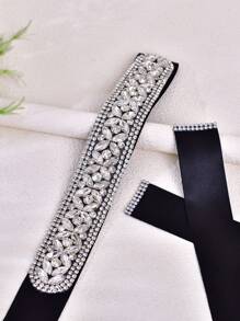 1 szt. Błyszczący, uniwersalny pasek do sukienki z kryształkami, formalny dodatek do stroju na występy, wesela, panny młode - czarna wstążka - Zobacz 6