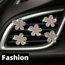 5pcs Crystal Diamond 5-Petal Flower Car Air Vent Clip, Elegant Car Decor