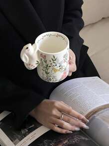 1/2 chiếc cốc sứ hình tai thỏ hoạt hình dễ thương - Cốc nước/cốc cà phê đáng yêu, hoàn hảo cho sử dụng hàng ngày! Vật dụng không thể thiếu cho mùa tựu trường! - trắng - Xem 3