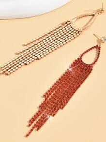 金色长水钻流苏耳环，配有 Cz 耳坠、水晶吊灯吊坠、方形锆石网球耳环和网球流苏耳环，适合女士珠宝。